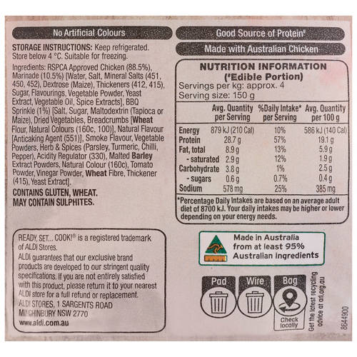 Ingredients 1, Whole Marinated RSPCA Approved Chicken with BBQ Seasoning
