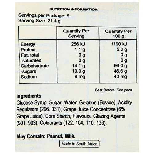 Nutrients 1, Jelly Babies Jellies 100g