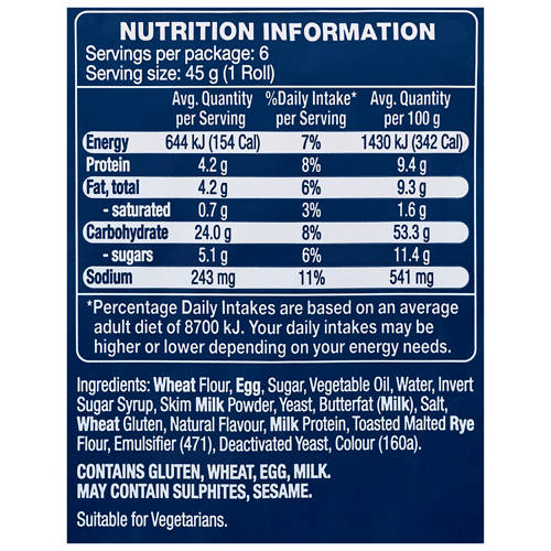 Nutrients 1, Brioche Hot Dog Rolls 6 Pack 270g