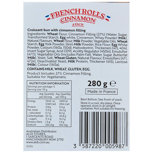 Nutrients 1, French Style Cinnamon Rolls 4 Pack 280g
