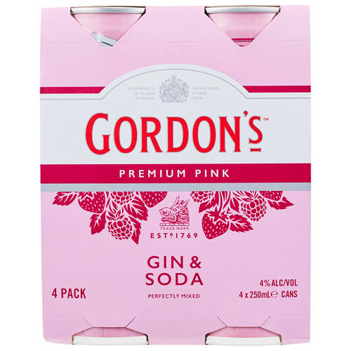 Front shot 2, Pink Gin and Soda 4x250ml