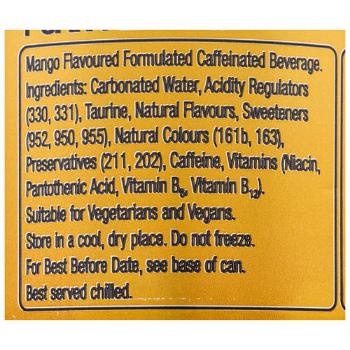 Ingredients 1, Mango Mojo No sugar Energy Drink 500ml