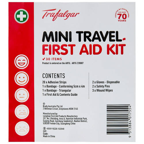 Front shot 3, Mini Travel 1st Aid Kit 30 Piece