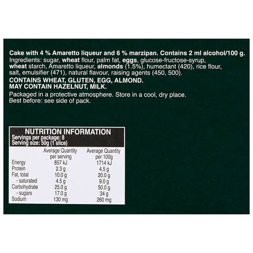 Ingredients 1, Liqueur Cake Amaretto 400g