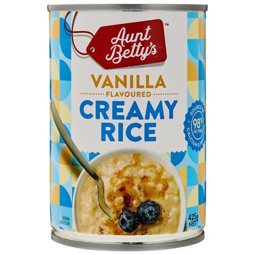 Front shot 2, Aunt Betty's Vanilla Creamy Rice 425g