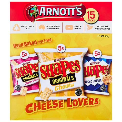 Front shot 2, Shapes Crackers Cheese Lovers 15 Pack 375g