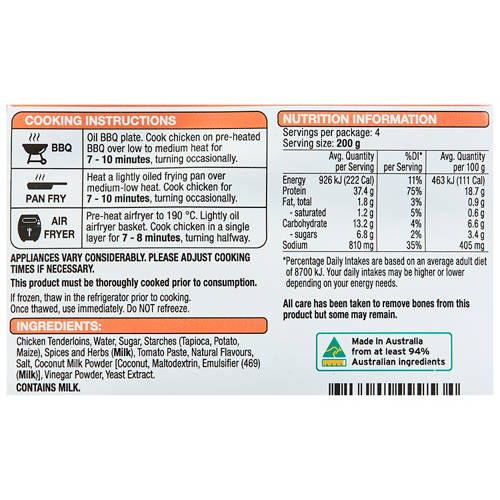 Nutrients 1, RSPCA Approved Marinated Butter Chicken Tenderloins 800g