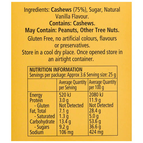 Ingredients 1, French Vanilla Cashews 90g