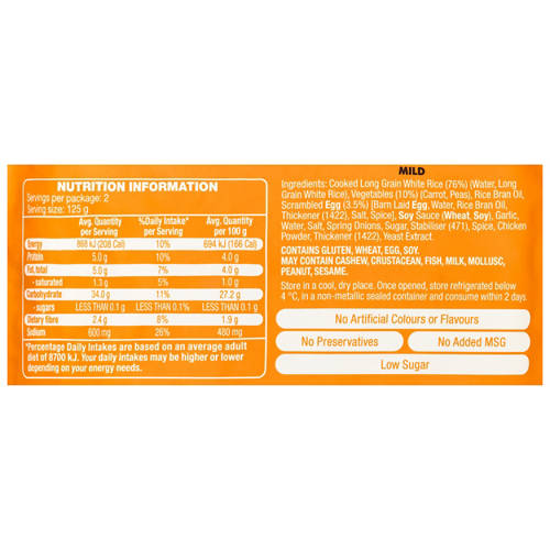 Ingredients 1, Egg Fried Rice Pouch 250g