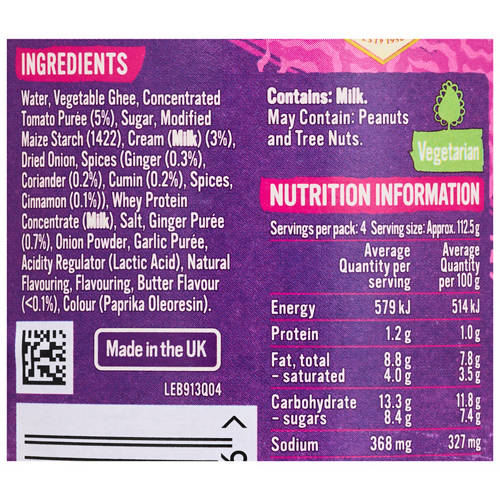 Ingredients 1, Butter Chicken Simmer Sauce 450g