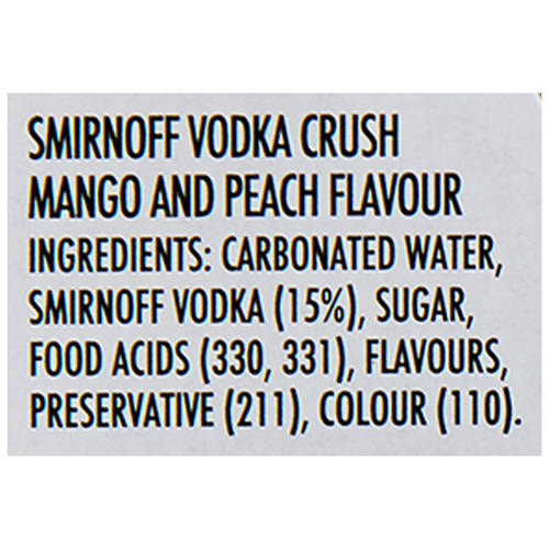 Ingredients 1, Crush Mango & Peach 4 Pack 440ml