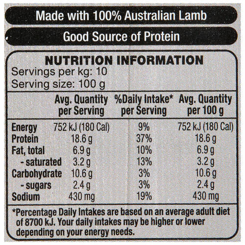 Nutrients 1, Lamb Souvlaki Strips per kg