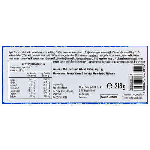Nutrients 1, Ritter Sport Crunchy Duo 218g