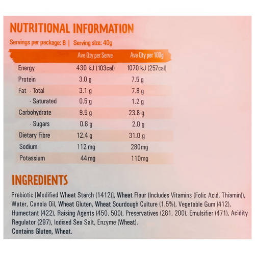 Nutrients 1, Sourdough Wraps 8 Pack 320g