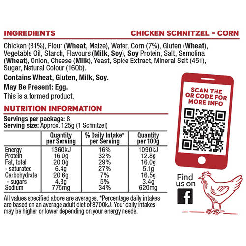 Nutrients 1, Chicken & Corn Schnitzel 8 Pack 1kg