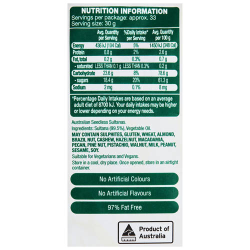 Nutrients 1, Australian Sultanas 1kg