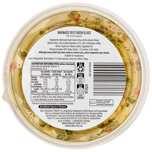 Front shot 3, Marinated Split Green Olives 130g