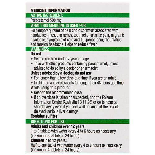 Ingredients 1, Paracetamol Capsule Shaped 16 Pack