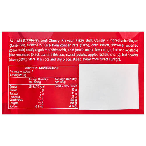 Ingredients 1, Gourmet Gummies Strawberry & Cherry 140g