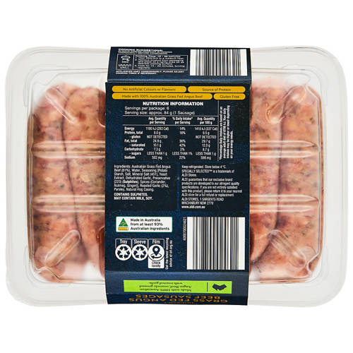 Front shot 3, Grass Fed Angus Beef Sausages 500g