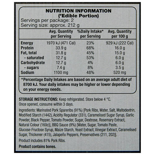 Nutrients 1, Cooked Pork Ribs 550g