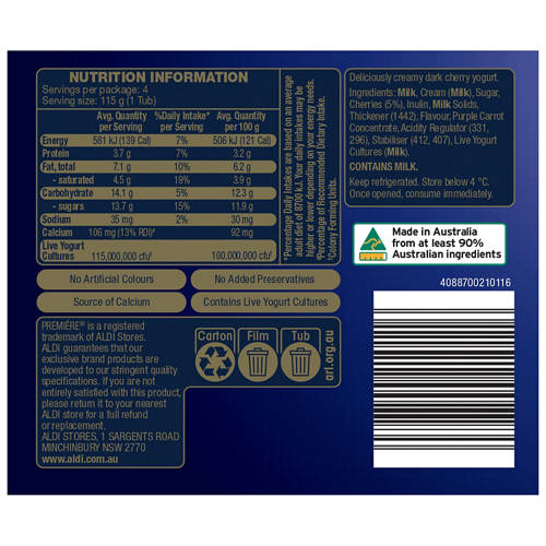 Nutrients 1, Dark Cherry Greek Style Yogurt 4 Pack 115g