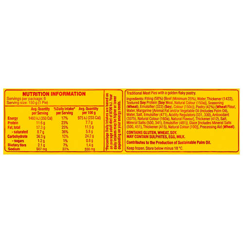 Nutrients 1, Meat Pies 6 Pack 900g