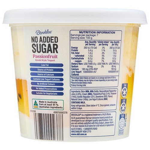 Front shot 3, No Added Sugar Passionfruit Yogurt 700g