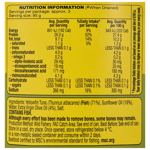 Nutrients 1, Yellowfin Tuna Italian Style in Oil 425g