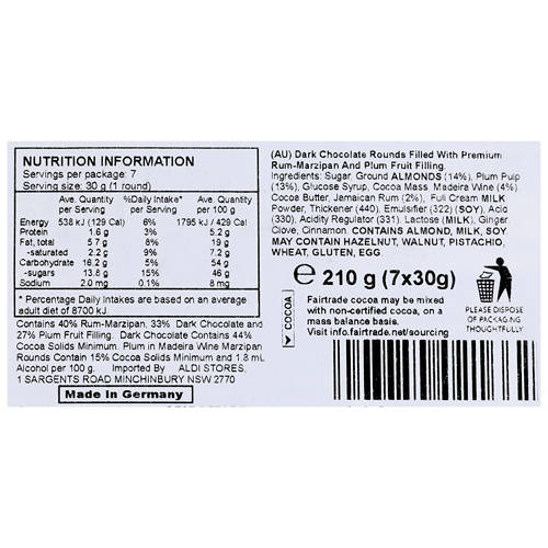 Nutrients 1, Finest Marzipan Rounds Plum in Medeira 210g