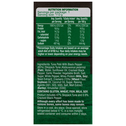 Nutrients 1, Tuna Pate With Black Pepper Treats with Crackers 112g