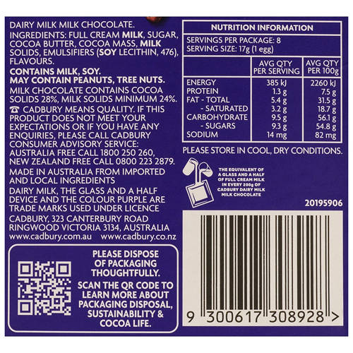 Nutrients 1, Dairy Milk Hollow Egg 8 Pack 153g