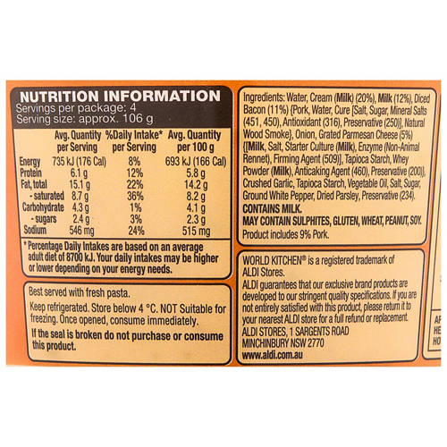 Nutrients 1, Carbonara Sauce 425g