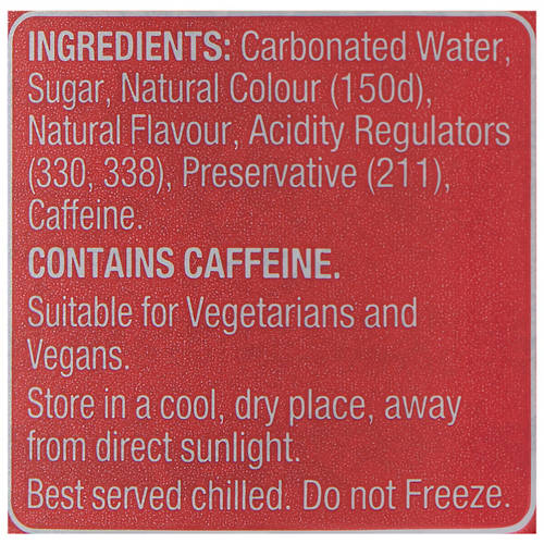 Ingredients 1, Cola Soft Drink 1.25L