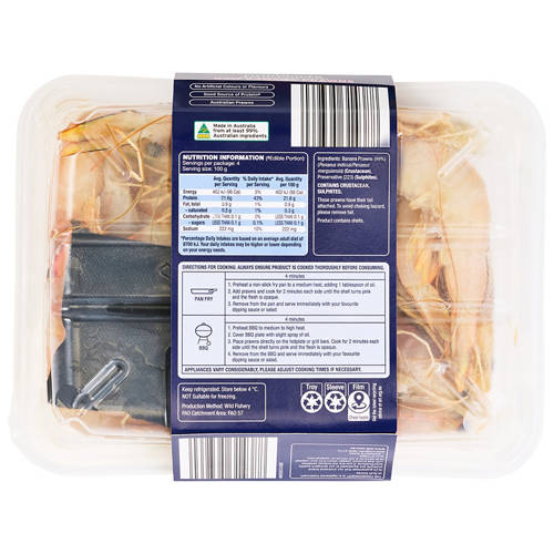 Front shot 2, Raw Australian Wild Caught Banana Prawns 400g