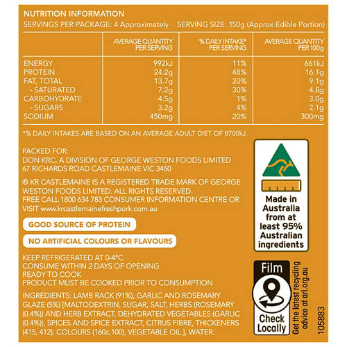 Nutrients 1, Lamb Shoulder Rack per kg