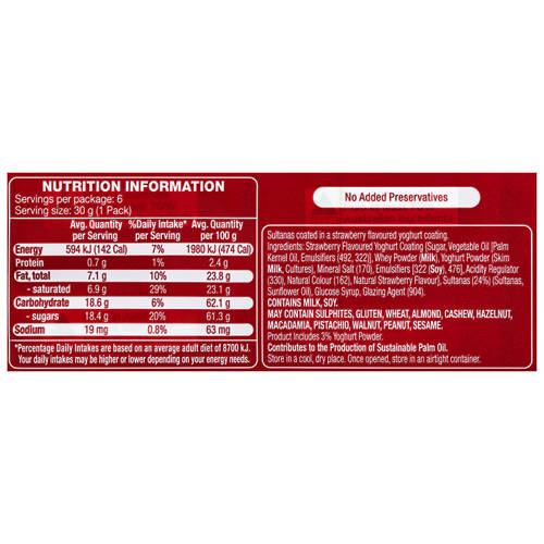 Nutrients 1, Strawberry Flavoured Yoghurt Coated Sultanas 6 Pack 180g