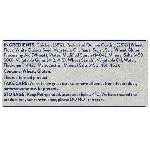 Ingredients 1, Chicken Breast Schnitzel Panko & Quinoa Crumb 4 Pack 600g