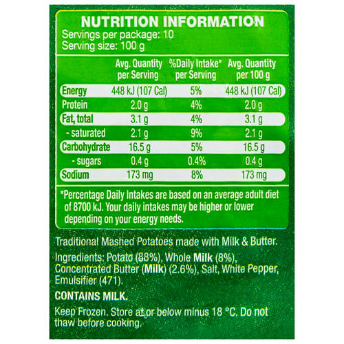 Nutrients 1, Mashed Potato 1kg