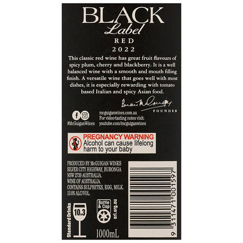 Ingredients 1, Black Label Red 1L