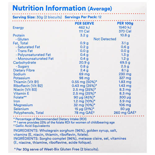 Nutrients 1, Gluten Free Weetbix 375g