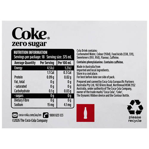 Nutrients 1, Coke Zero Sugar 18x375ml
