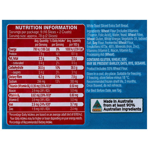 Nutrients 1, The Best White Toast Bread 700g