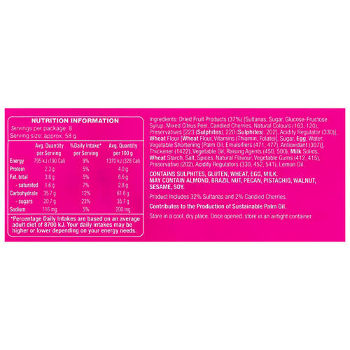 Ingredients 1, Light Fruit Cake 465g
