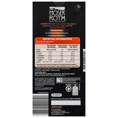 Front shot 2, Fairtrade Peru 64% Cocoa Chocolate Bar 100g