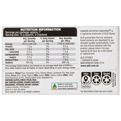 Front shot 4, Specialty Cracker Raisin, Pecan & Rosemary 100g