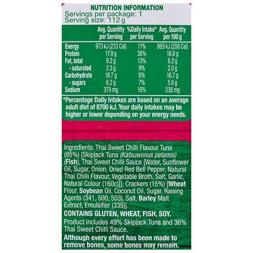 Ingredients 1, Thai Sweet Chilli Flavour Tuna Treats with Crackers 112g