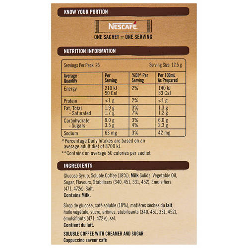 Nutrients 1, Cappuccino Latte Coffee Sachets 26 Pack 325g