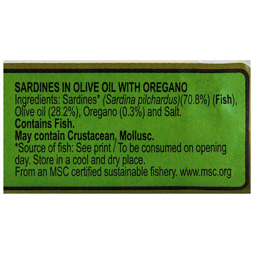 Ingredients 1, Olive Oil with Oregano Sardines 120g