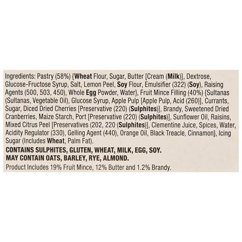 Ingredients 1, Brandy Crumble Fruit Mince Tarts 6 Pack 265g